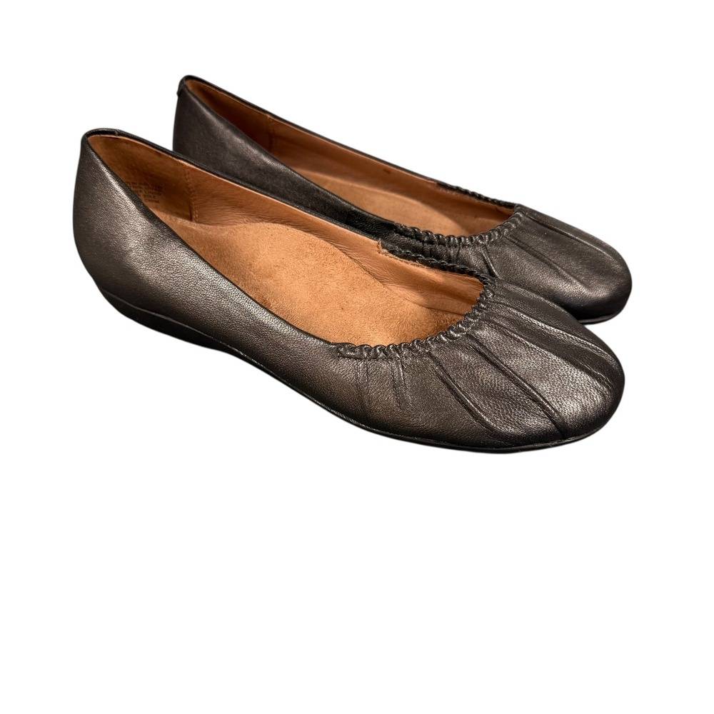 Abeo Taylin Ballet Flats 8.5 Narrow Metallic Pewter Orthotic Leather Shoes